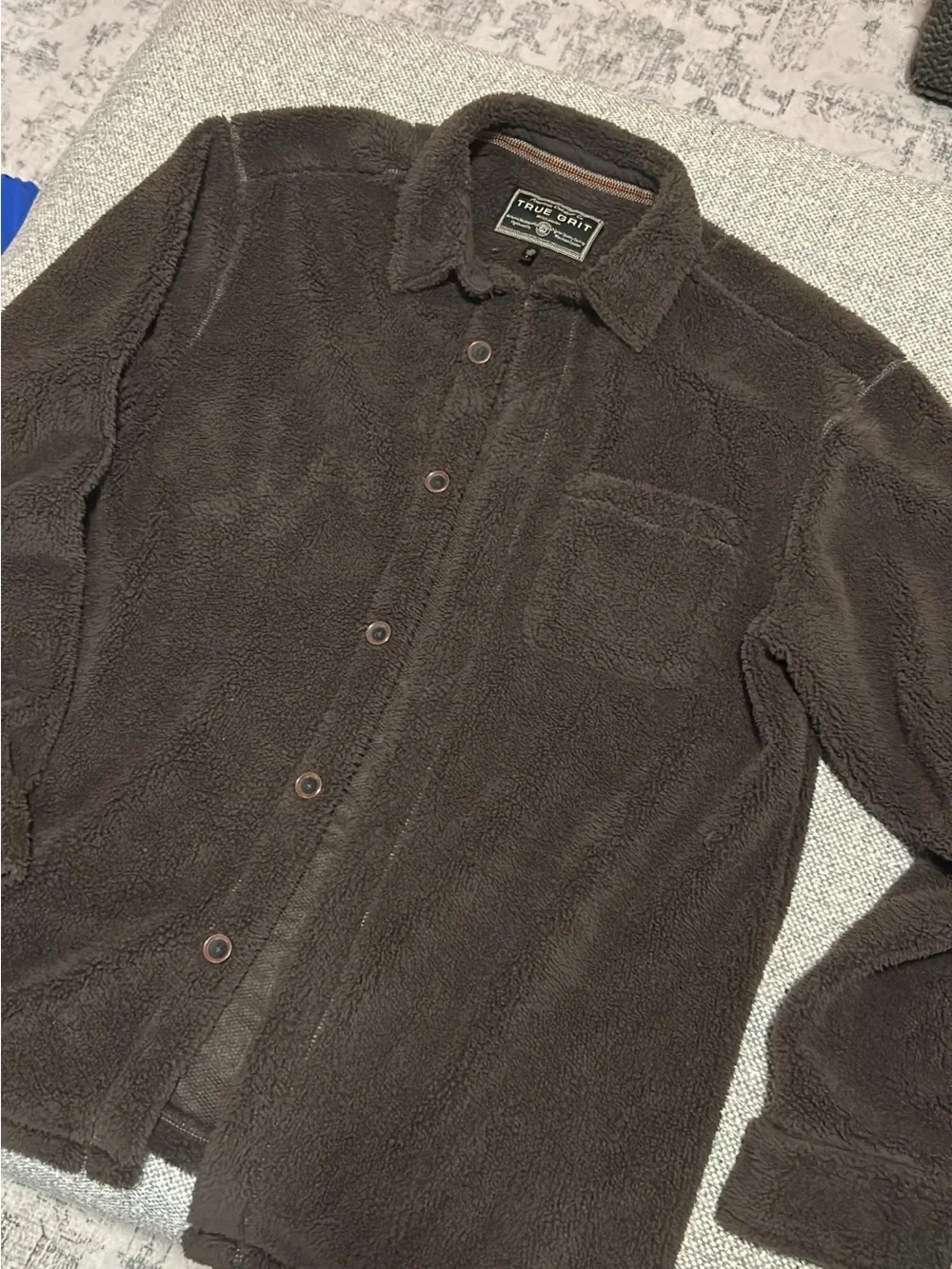 True Grit Men’s Dark Brown Sherpa Button-Down Shirt Jacket